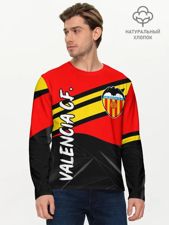 Мужской лонгслив базовый с принтом «Valencia — FC VALENCIA — ФК ВАЛЕНСИЯ»