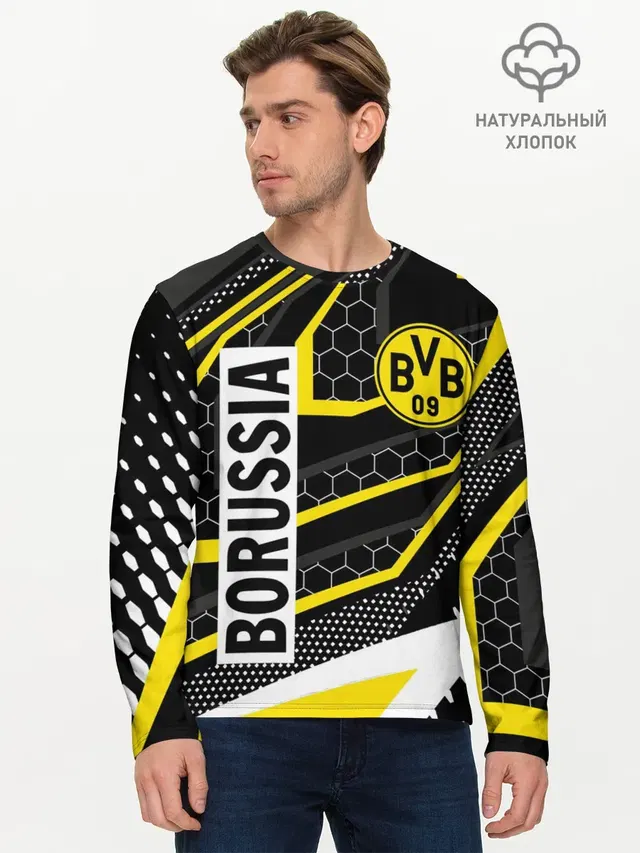 Мужской лонгслив базовый с принтом «ФК Боруссия — FC BORUSSIA»