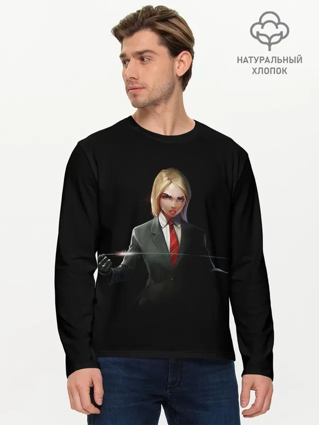 Мужской лонгслив базовый с принтом «Hitman — Hitwoman»