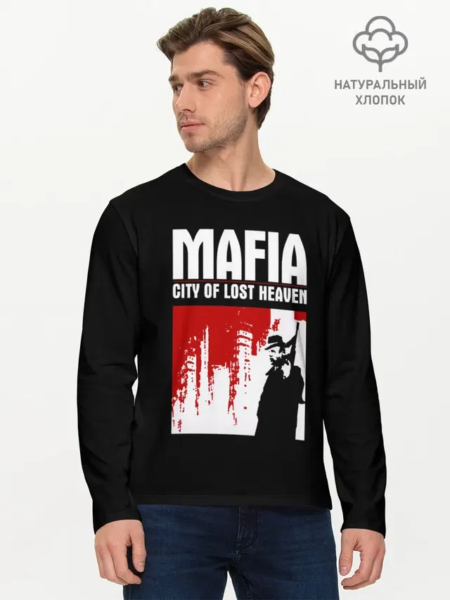Мужской лонгслив базовый с принтом «Mafia — City of lost haven»