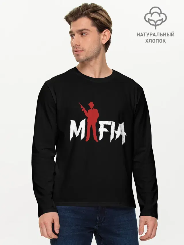 Мужской лонгслив базовый с принтом «Mafia»