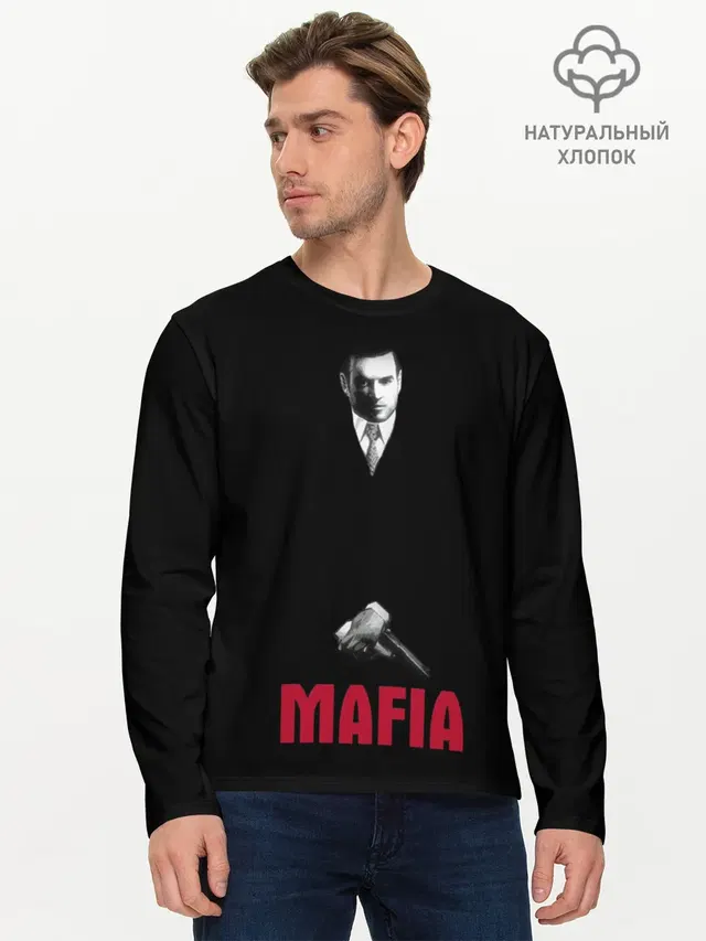 Мужской лонгслив базовый с принтом «Mafia — Томас Анжело»
