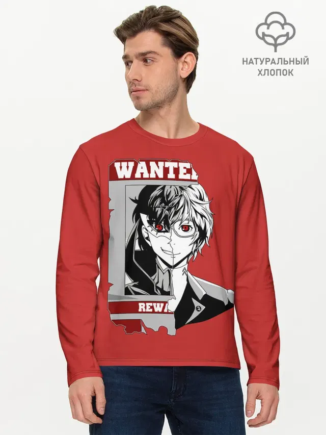 Мужской лонгслив базовый с принтом «Persona 5 — Разыскивается Рей»