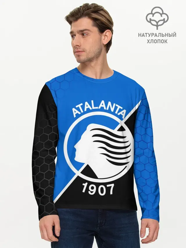 Мужской лонгслив базовый с принтом «FC Atalanta — ФК АТАЛАНТА»