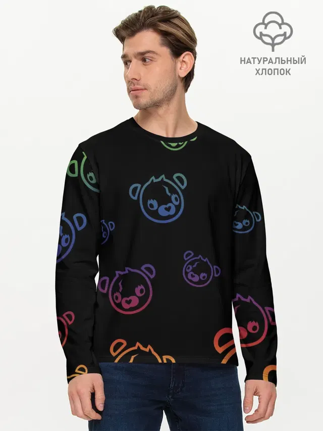 Мужской лонгслив базовый с принтом «Фортнайт — Colorful Bear»