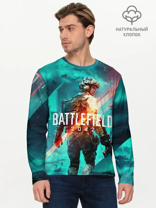 Мужской лонгслив базовый с принтом «BATTLEFIELD — Battlefield 2042»