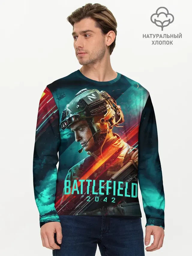Мужской лонгслив базовый с принтом «Battlefield 2042 Soldier»