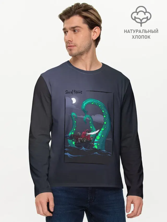 Мужской лонгслив базовый с принтом «Sea of Thieves — Кракен»