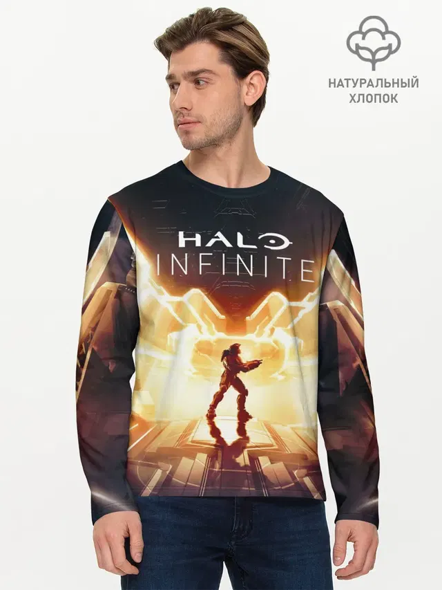Мужской лонгслив базовый с принтом «Halo — Halo infinite Мастер Чиф»