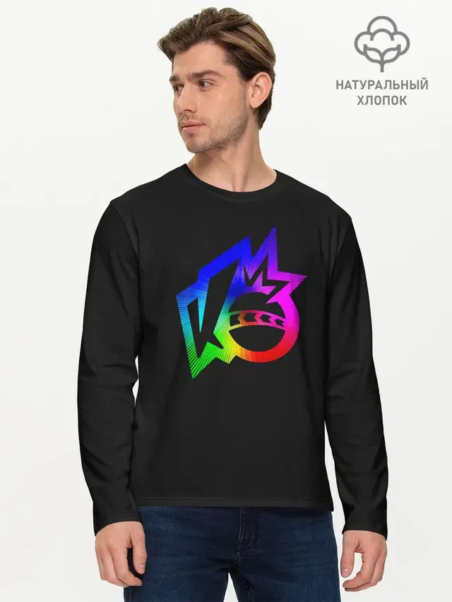 Мужской лонгслив базовый с принтом «The knockout city — Knockout city. Rainbow logo»
