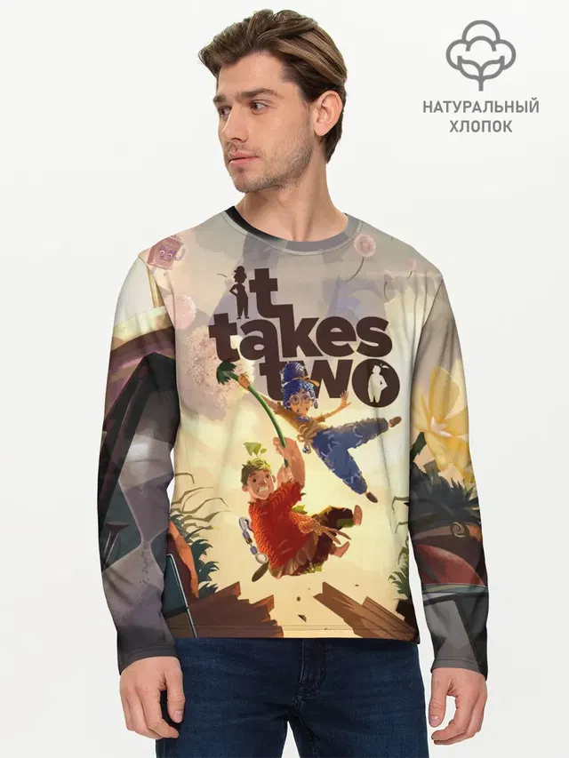 Мужской лонгслив базовый с принтом «It takes two — Коди и Мэй»