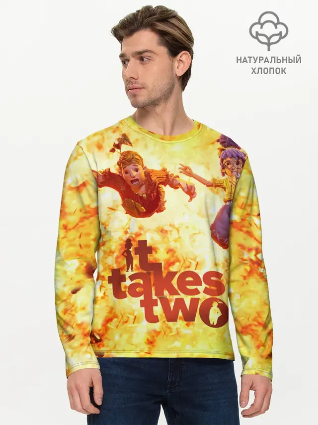 Мужской лонгслив базовый с принтом «It takes two»