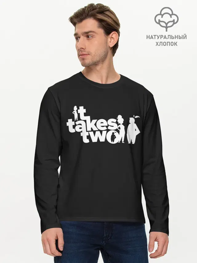 Мужской лонгслив базовый с принтом «It takes two»