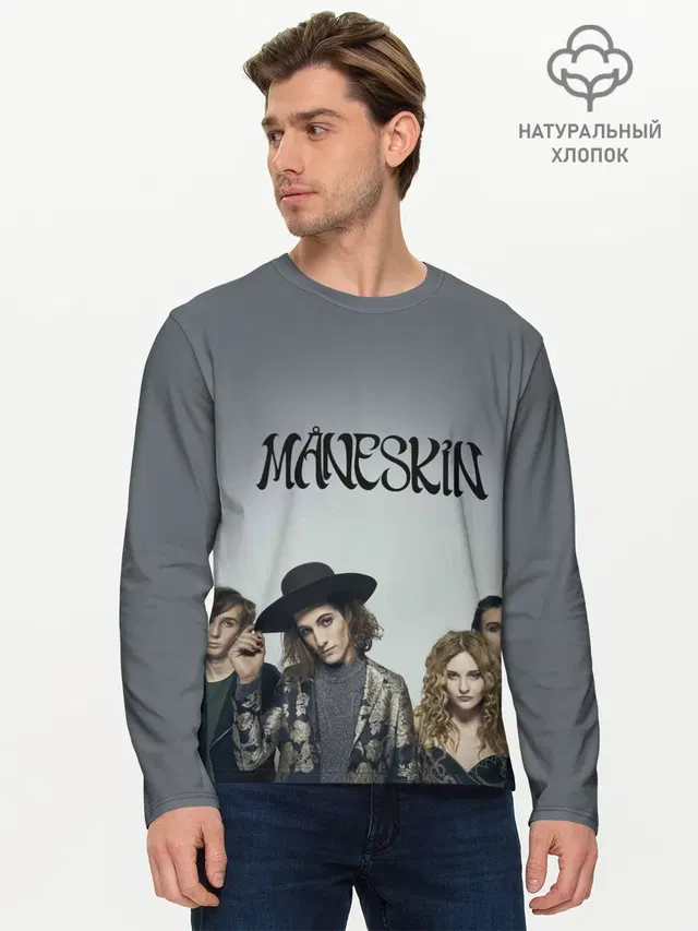 Мужской лонгслив базовый с принтом «Maneskin»