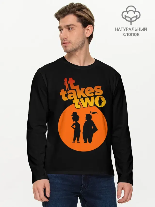 Мужской лонгслив базовый с принтом «It takes two»