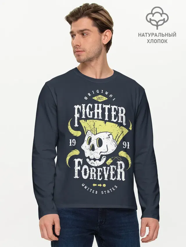 Мужской лонгслив базовый с принтом «Street Fighter — Fighter forever»