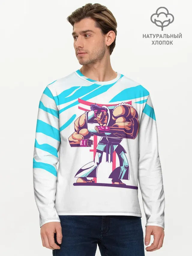 Мужской лонгслив базовый с принтом «Street Fighter — Опасный Рю»