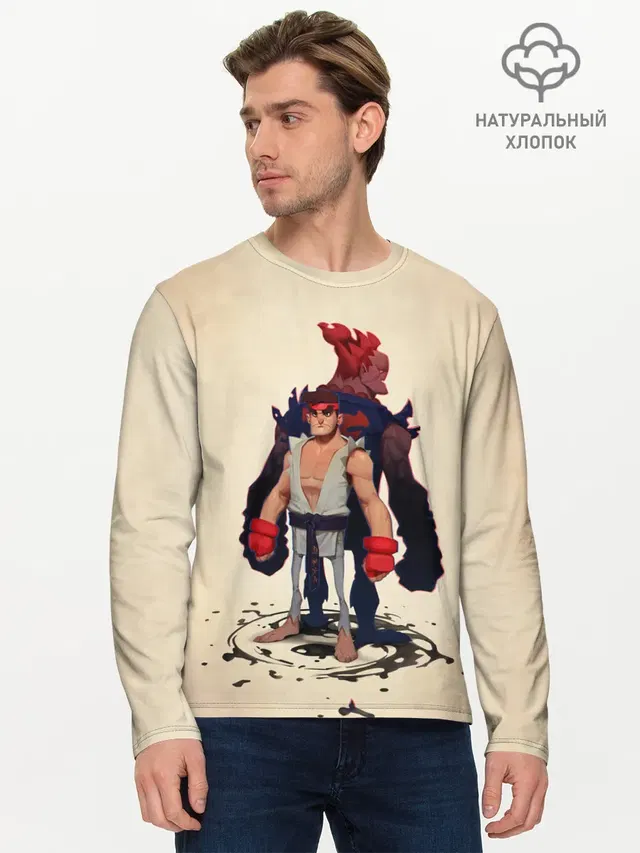 Мужской лонгслив базовый с принтом «Street Fighter — Рю и Акума»