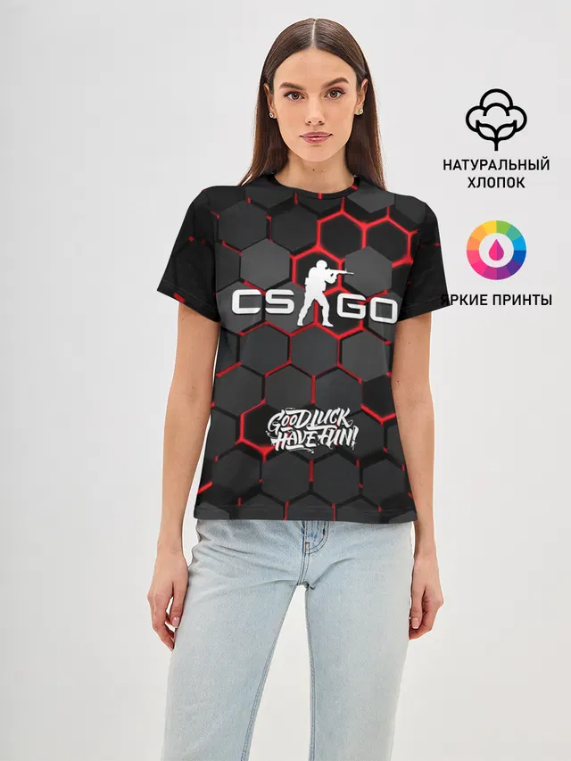 Женская базовая футболка с принтом «Counter-Strike — CS:GO 3D плиты»