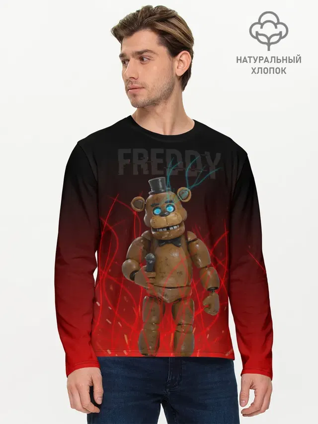 Мужской лонгслив базовый с принтом «Five Nights At Freddy\s — FNAF FREDDY»