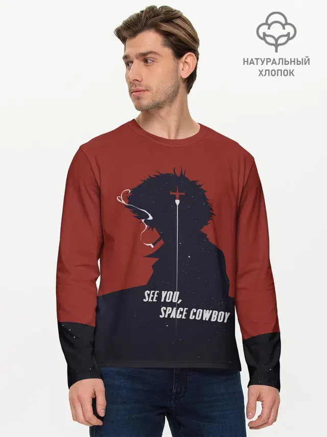 Мужской лонгслив базовый с принтом «Cowboy Bebop — Cowboy Bebop - Spike»