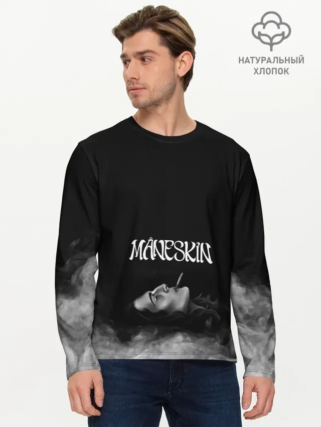 Мужской лонгслив базовый с принтом «Maneskin — Дамиано Давид — Монэскин»