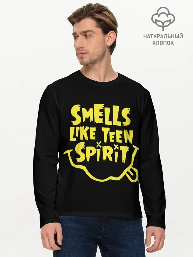 Мужской лонгслив базовый с принтом «Smells like teen spirit»