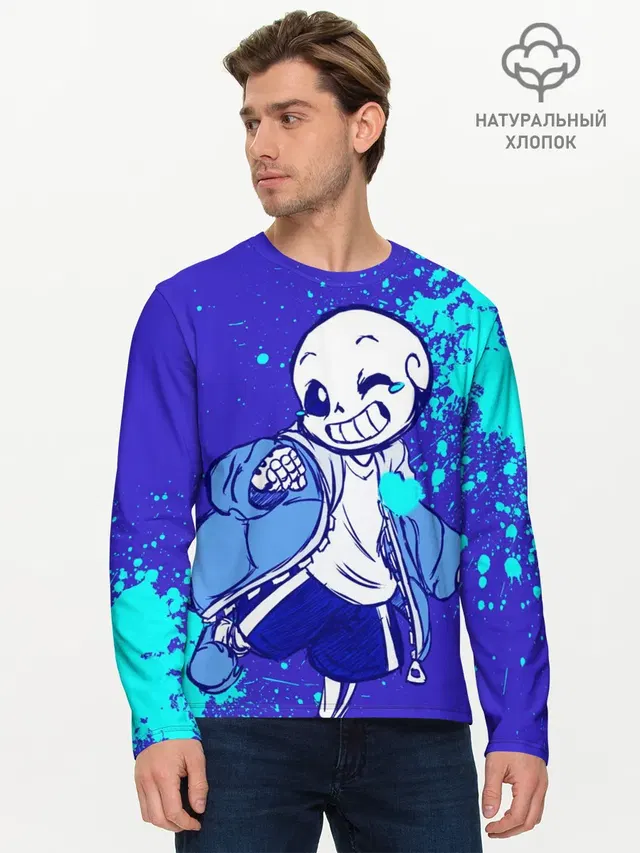 Мужской лонгслив базовый с принтом «Skeleton — UNDERTALE SANS BLUE»