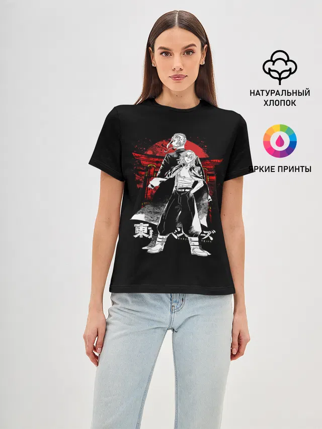 Женская базовая футболка с принтом «Draken & Mickey — TOKYO REVENGERS»