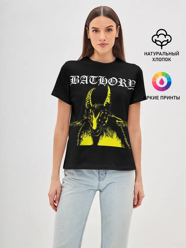 Женская базовая футболка с принтом «Металл — Bathory»