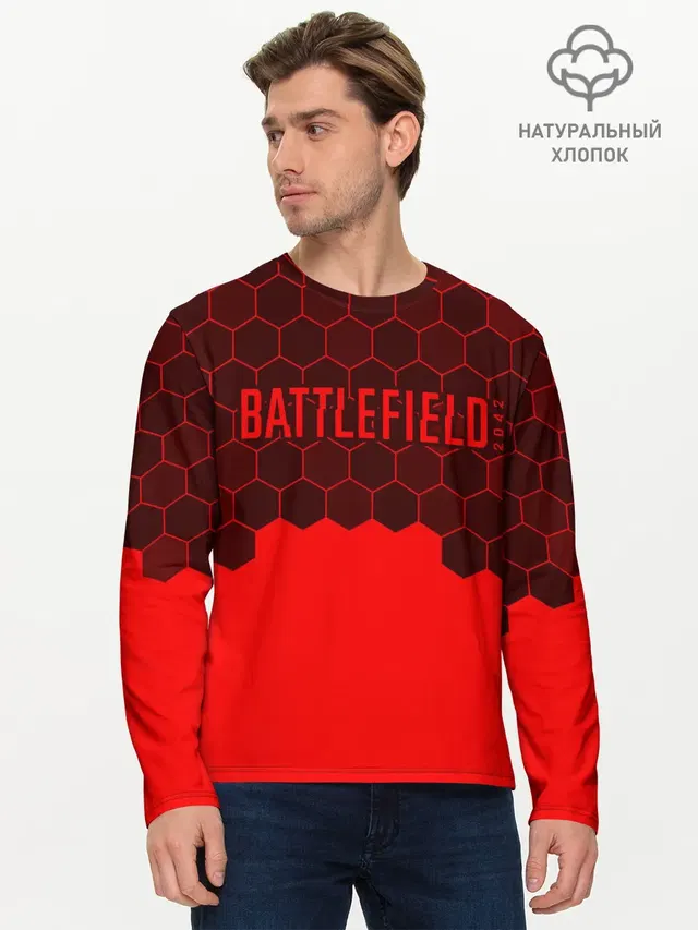 Мужской лонгслив базовый с принтом «BATTLEFIELD — Battlefield 2042 - Hexagon»