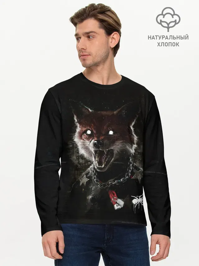 Мужской лонгслив базовый с принтом «Prodigy — Prodigy Fox»