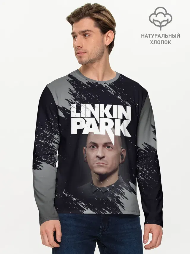 Мужской лонгслив базовый с принтом «Linkin Park — ЧЕСТЕР»