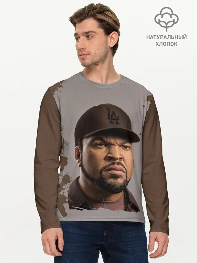Мужской лонгслив базовый с принтом «Ice Cube — Айс Куб»