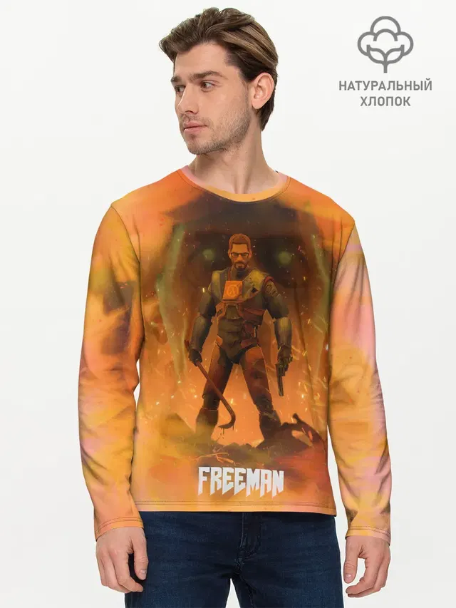 Мужской лонгслив базовый с принтом «Half-Life — FREEMAN — GMAN»