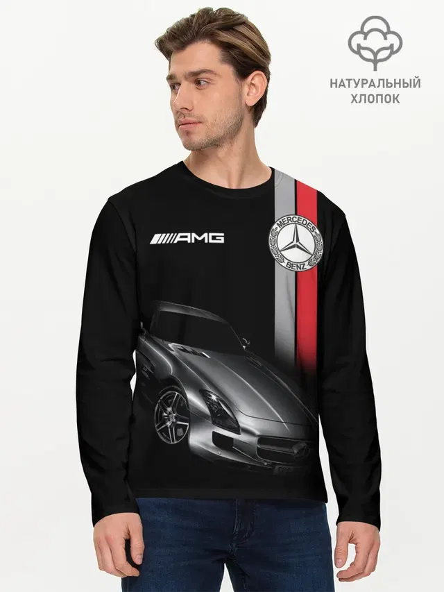 Мужской лонгслив базовый с принтом «AMG logo — MERCEDES BENZ AMG»