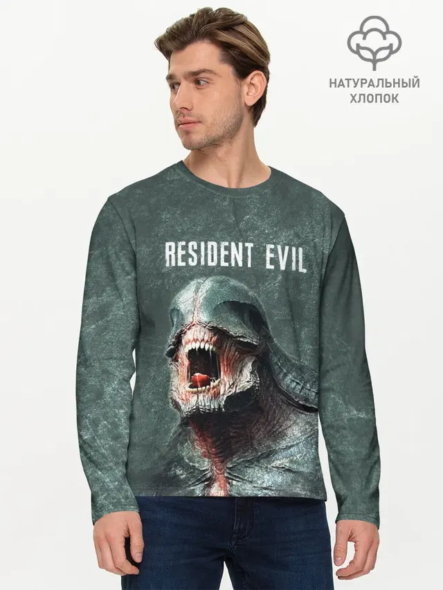 Мужской лонгслив базовый с принтом «Licker — RESIDENT EVIL 2 — РЕЗИДЕНТ ЕВИЛ»