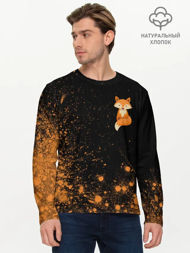 Мужской лонгслив базовый с принтом «Лисы — Foxy - Paint»