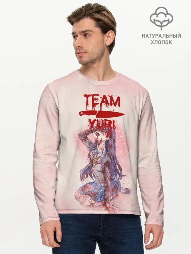 Мужской лонгслив базовый с принтом «Doki Doki Literature Club — Team Yuri — Доки Доки»