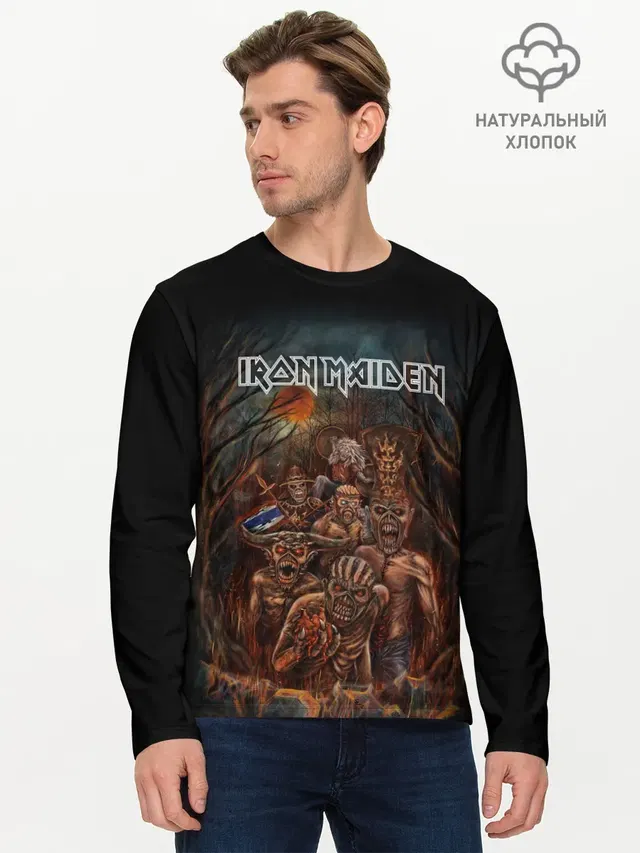 Мужской лонгслив базовый с принтом «Iron Maiden mascot — АЙРОН МЕЙДЕН»