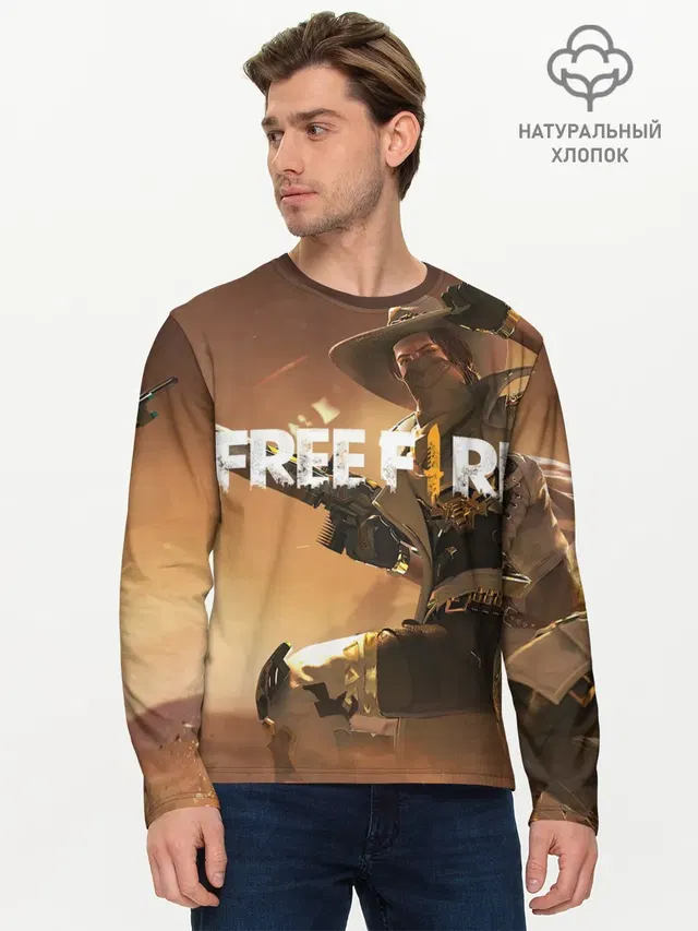 Мужской лонгслив базовый с принтом «Cowboy — FREE FIRE»