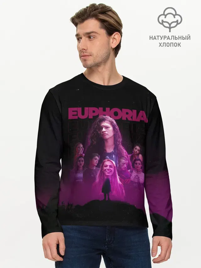 Мужской лонгслив базовый с принтом «Эйфория — Euphoria team»