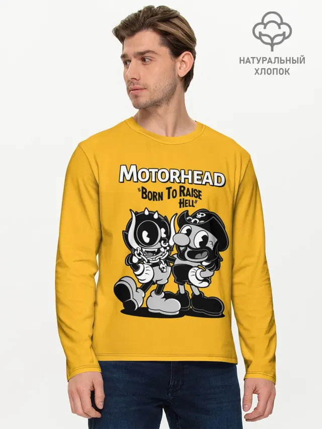 Мужской лонгслив базовый с принтом «Motorhead — Motorhead x Cuphead»
