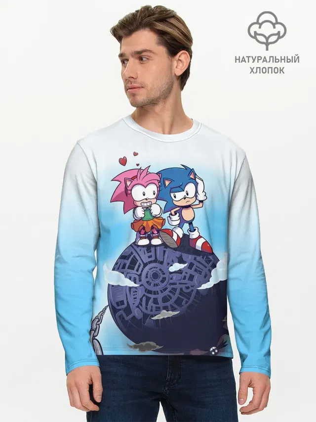Мужской лонгслив базовый с принтом «Соник — AMY ROSE»