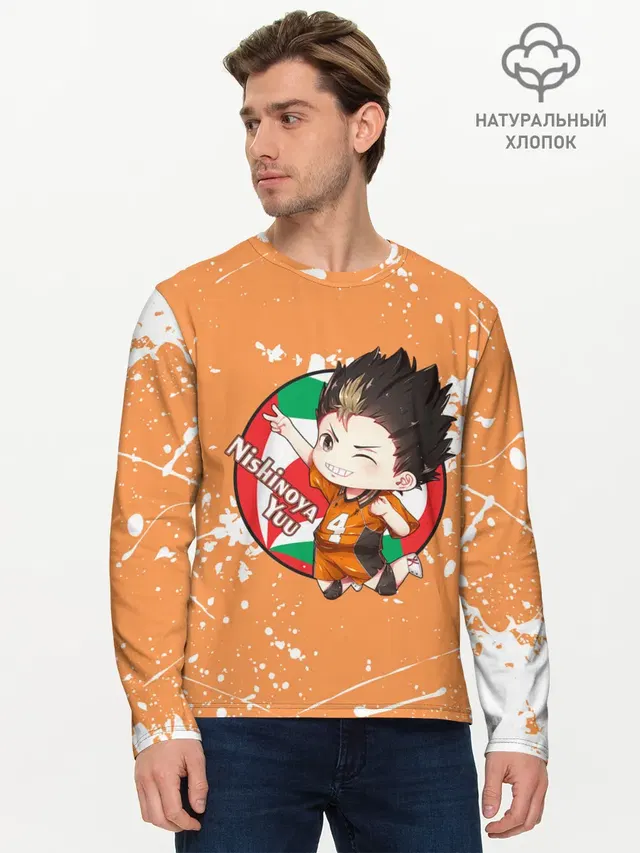 Мужской лонгслив базовый с принтом «Хайкью — Nishinoya Yuo — Haikyu»