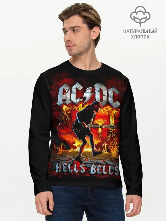 Мужской лонгслив базовый с принтом «Volcano — AC/DC HELLS BELLS»