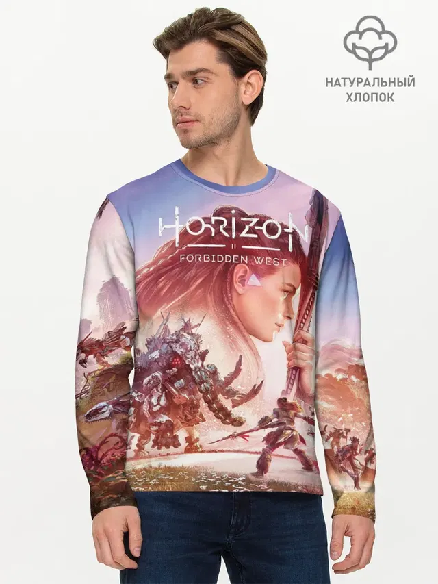 Мужской лонгслив базовый с принтом «Horizon Zero Dawn — Элой Horizon Forbidden West DE»