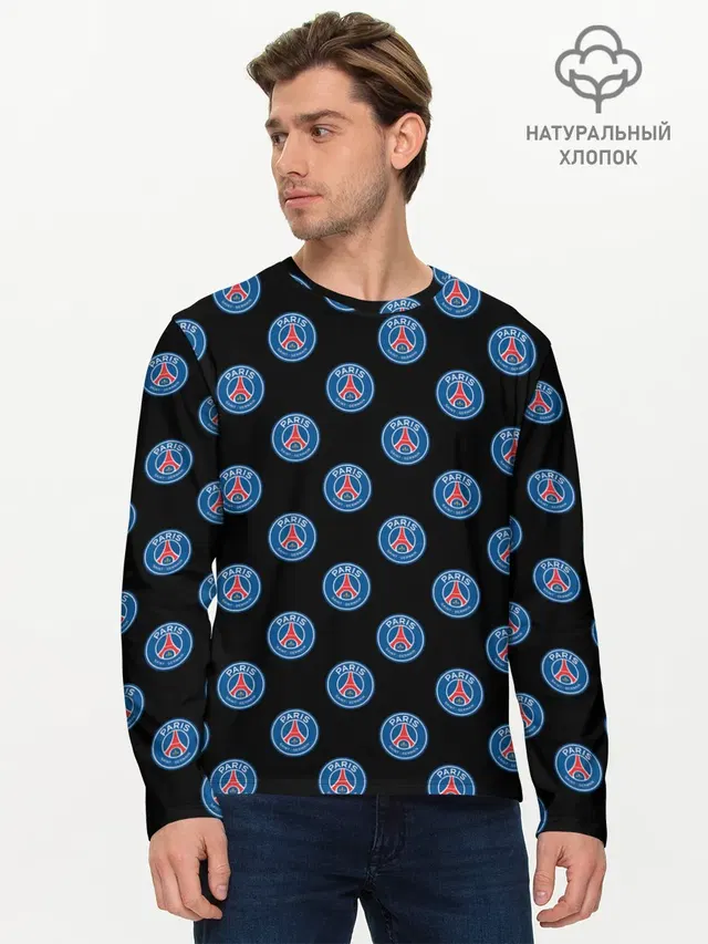 Мужской лонгслив базовый с принтом «ПСЖ — ПСЖ ПАТТЕРН — PSG PATTERN»