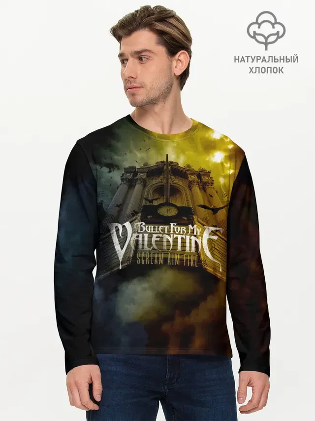 Мужской лонгслив базовый с принтом «Bullet For My Valentine — Scream Aim Fire - Bullet For My Valentine»