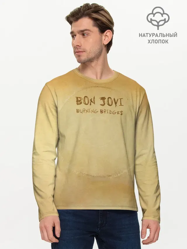 Мужской лонгслив базовый с принтом «Burning Bridges - Bon Jovi»